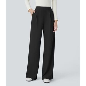 NEW Halara Flex Wide Leg Pull On High Waist Pleated Pant Black XL Petite